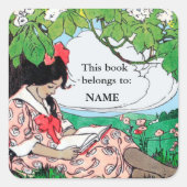 meisje leest boek bord vierkante sticker (Voorkant)