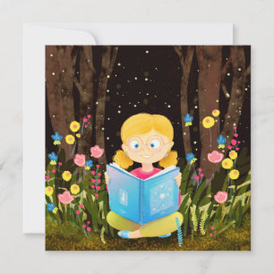 Meisje leest boek feestdagenkaart