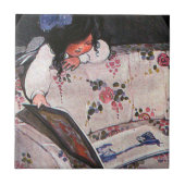 Meisje leest over sofa tegeltje (Voorkant)