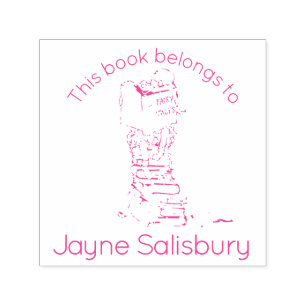 Meisje lezen boeken naam kinder bibliotheek stempe  zelfinktende stempel