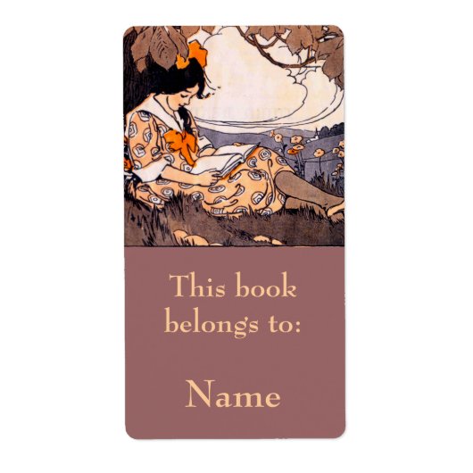 Meisje lezen onder boomkookplaat etiket (Voorkant)