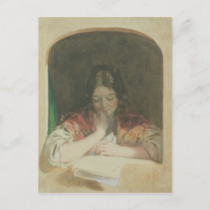 Meisje Lezen op een raam, 19e eeuw Briefkaart