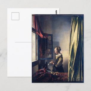Meisje lezend bij open raam   Vermeer   Briefkaart