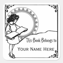 Meisje Lezing Art Nouveau Stijl Boekplaat Vierkante Sticker