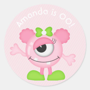 Meisje Little Monster thema verjaardagsfeestje Ronde Sticker