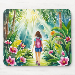 Meisje loopt in oerwoud Mousepad Muismat