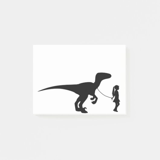 Meisje loopt met haar dichter Dinosaur Funny Gag G Post-it® Notes (Voorkant)
