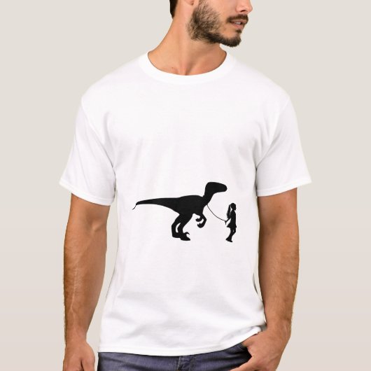 Meisje loopt met haar dichter Dinosaur Funny Gag G T-shirt (Voorkant)