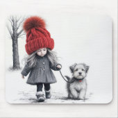 Meisje loopt met haar hond muismat (Voorkant)