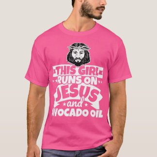 Meisje loopt op Jezus en Avocado olie T-shirt