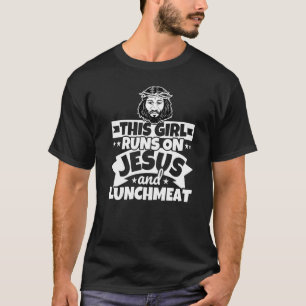 Meisje loopt op Jezus en Lunchmeat T-shirt