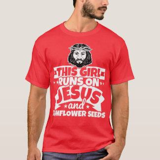 Meisje loopt op Jezus en Zonnebloemzaad Premium T-shirt
