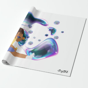 meisje maakt zeepbel cadeaupapier