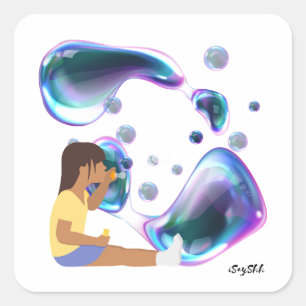 meisje maakt zeepbel vierkante sticker