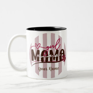 Meisje Mama Stripes Cirkel Minimalistisch Ontwerp Tweekleurige Koffiemok