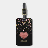 Meisje meisje glam roze glitter hart bagagelabel (Voorkant verticaal)