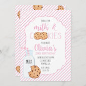 Meisje Melk en Cookies Roze Verjaardag Uitnodiging (Voorkant / Achterkant)