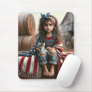 Meisje met Amerikaanse vlag en kitten Muismat
