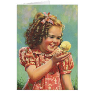  meisje met Baby Chick, blij kind glimlachend