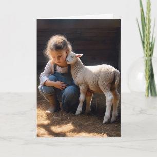 Meisje met Baby Lamb voor Verjaardag Kaart