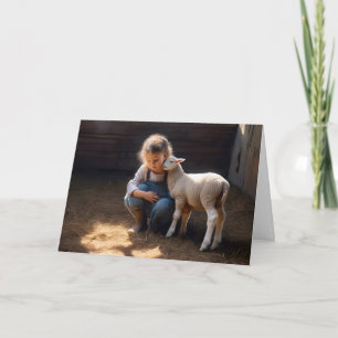 Meisje met Baby Lamb voor Verjaardag Kaart