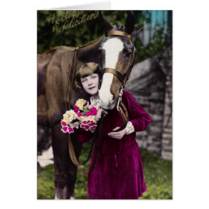 Meisje met bloemen en kastanjepaarden