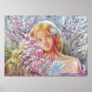 Meisje met bloemen poster