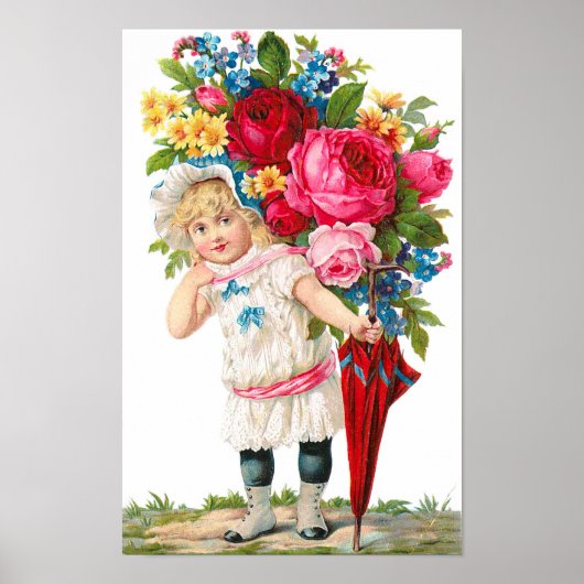  meisje met bloemen poster (Voorkant)