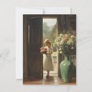 Meisje met bloemen schilderij Briefkaart