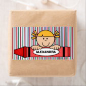 Meisje met Blond Haar Crayon School Supply Label (Insitu)