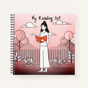 Meisje met boek - Pink Reading List Journal