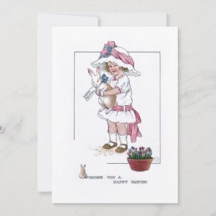  meisje met Bonnet en PaasBunny Feestdagenkaart