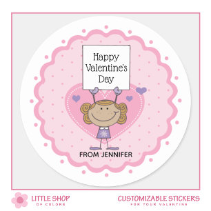 Meisje met bord Gelukkig Valentijnsdag Ronde Sticker