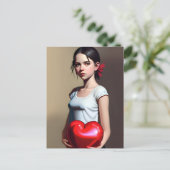 Meisje met briefkaart met rode hartballon (Staand voorkant)
