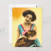 Meisje met Briefkaart van Pet Cat (Voorkant / Achterkant)