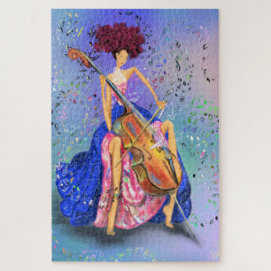 Meisje met Cello - Fantastic Melody - tekenkunst Legpuzzel