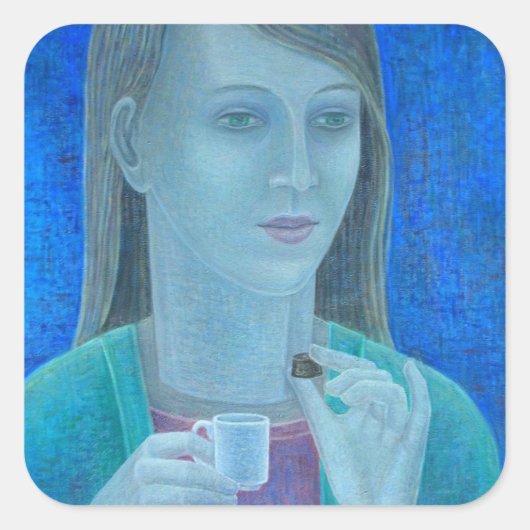 Meisje met chocolade 2011 vierkante sticker (Voorkant)