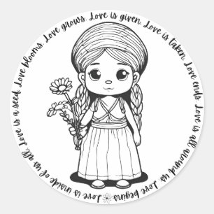 Meisje met Daisies 'Love Is' Sticker