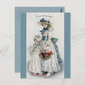 Meisje met de blauwe sjerp en Bonnet Pasen Groet Briefkaart (Voorkant / Achterkant)