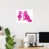 Meisje met de Dog Nursery Silhouette Gradient Pink Poster (Thuiskantoor)