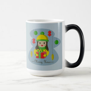 Meisje met de doos van de Kerstmisgift Magische Mok
