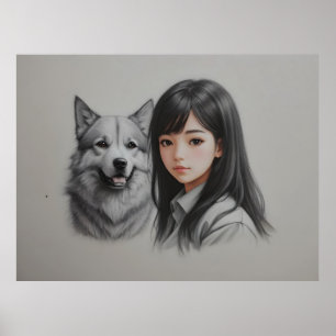 Meisje met de hond poster