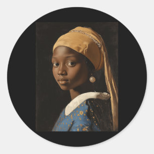 Meisje met de parel Oorbel Black Geschiedenis Maan Ronde Sticker