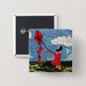 Meisje met de Rode Kite Vierkante Button 5,1 Cm (Voorkant /achterkant)