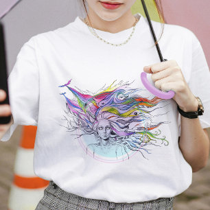 Meisje met dromen in haar haar Surrealistische Fan T-shirt