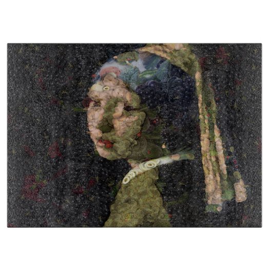 Meisje met een aardbei die een fijne kunstspuit ve snijplank (Voorkant)