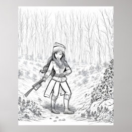 Meisje met een bezem in het winterbos poster