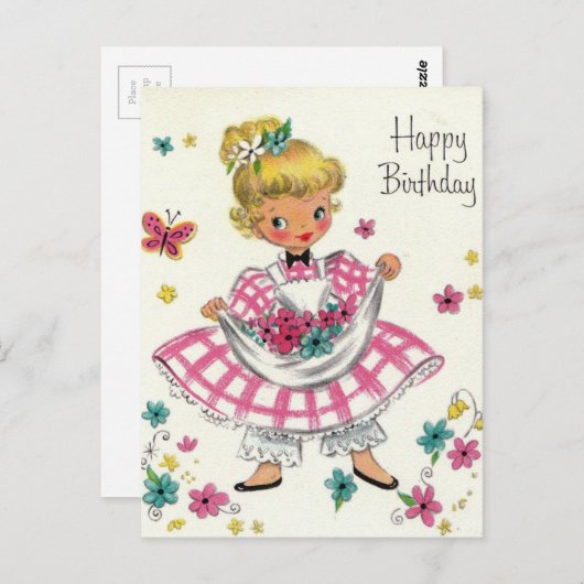  meisje met een fijne verjaardag in het dress briefkaart (Voorkant / Achterkant)