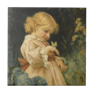 Meisje met een gele vlinder (door Frederick Morgan Tegeltje