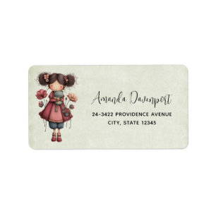 Meisje met een kikkerpop Schattig Whimsical Adres Etiket
